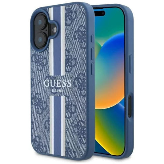 MagSafe ovitek za Apple iPhone 16, Guess, 4G Printed Stripes, Modra