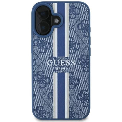 MagSafe ovitek za Apple iPhone 16, Guess, 4G Printed Stripes, Modra