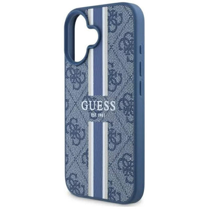 MagSafe ovitek za Apple iPhone 16, Guess, 4G Printed Stripes, Modra