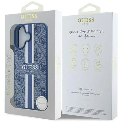 MagSafe ovitek za Apple iPhone 16, Guess, 4G Printed Stripes, Modra