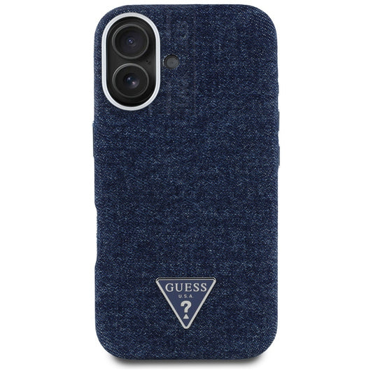 Ovitek MagSafe za Apple iPhone 16, Guess, Denim Triangle Logo, Modra