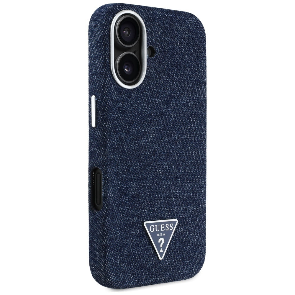 Ovitek MagSafe za Apple iPhone 16, Guess, Denim Triangle Logo, Modra