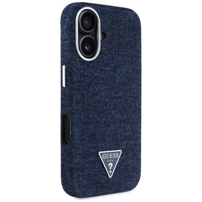 Ovitek MagSafe za Apple iPhone 16, Guess, Denim Triangle Logo, Modra