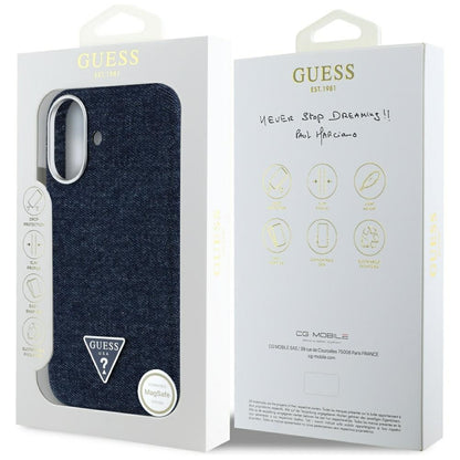Ovitek MagSafe za Apple iPhone 16, Guess, Denim Triangle Logo, Modra