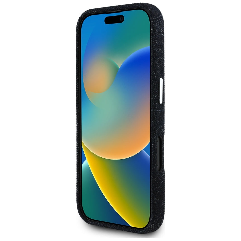 Ovitek MagSafe za Apple iPhone 16, Guess, Denim Triangle Logo, Črn