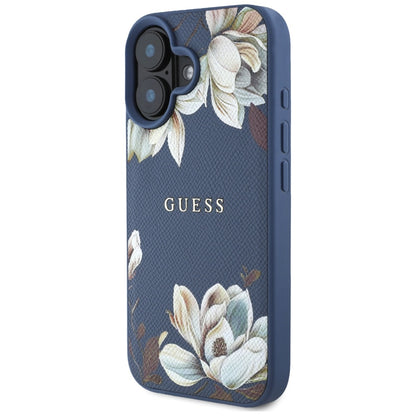 Ovitek MagSafe za Apple iPhone 16, Guess, Grained Flowers, Modra