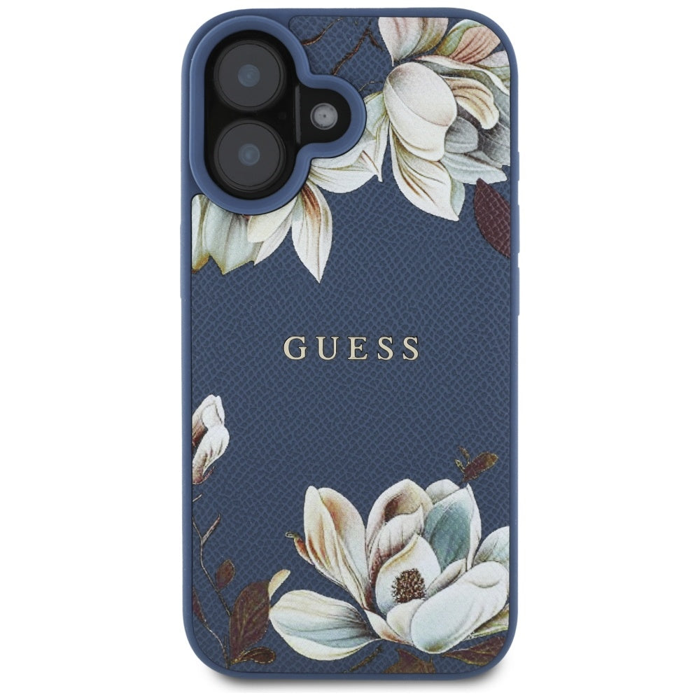 Ovitek MagSafe za Apple iPhone 16, Guess, Grained Flowers, Modra