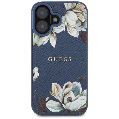 Ovitek MagSafe za Apple iPhone 16, Guess, Grained Flowers, Modra
