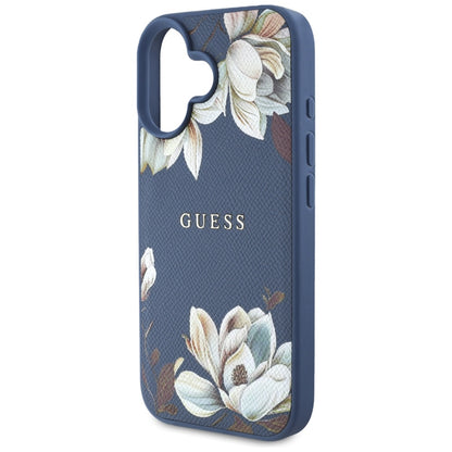 Ovitek MagSafe za Apple iPhone 16, Guess, Grained Flowers, Modra