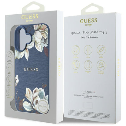 Ovitek MagSafe za Apple iPhone 16, Guess, Grained Flowers, Modra