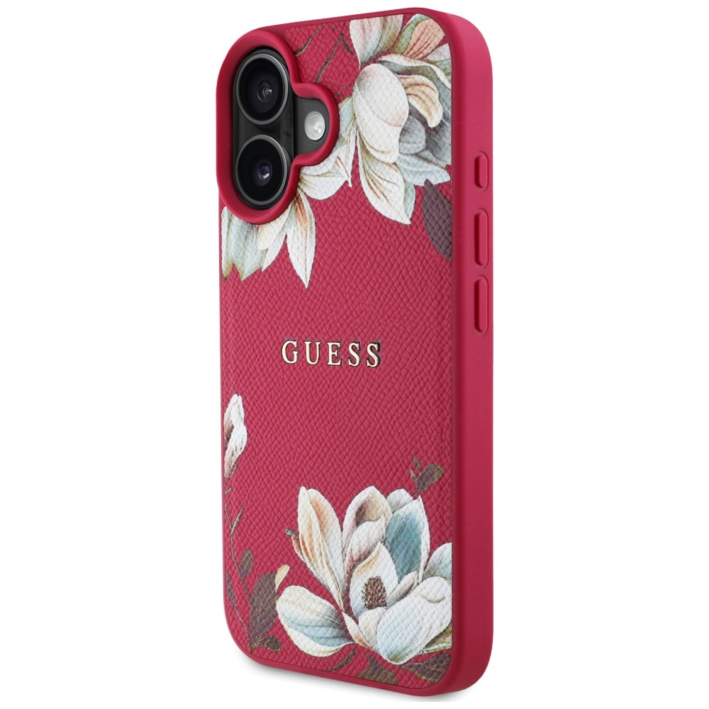 Ovitek MagSafe za Apple iPhone 16, Guess, Grained Flowers, Fuksija