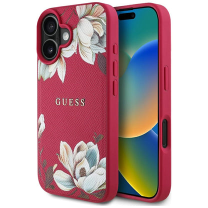 Ovitek MagSafe za Apple iPhone 16, Guess, Grained Flowers, Fuksija