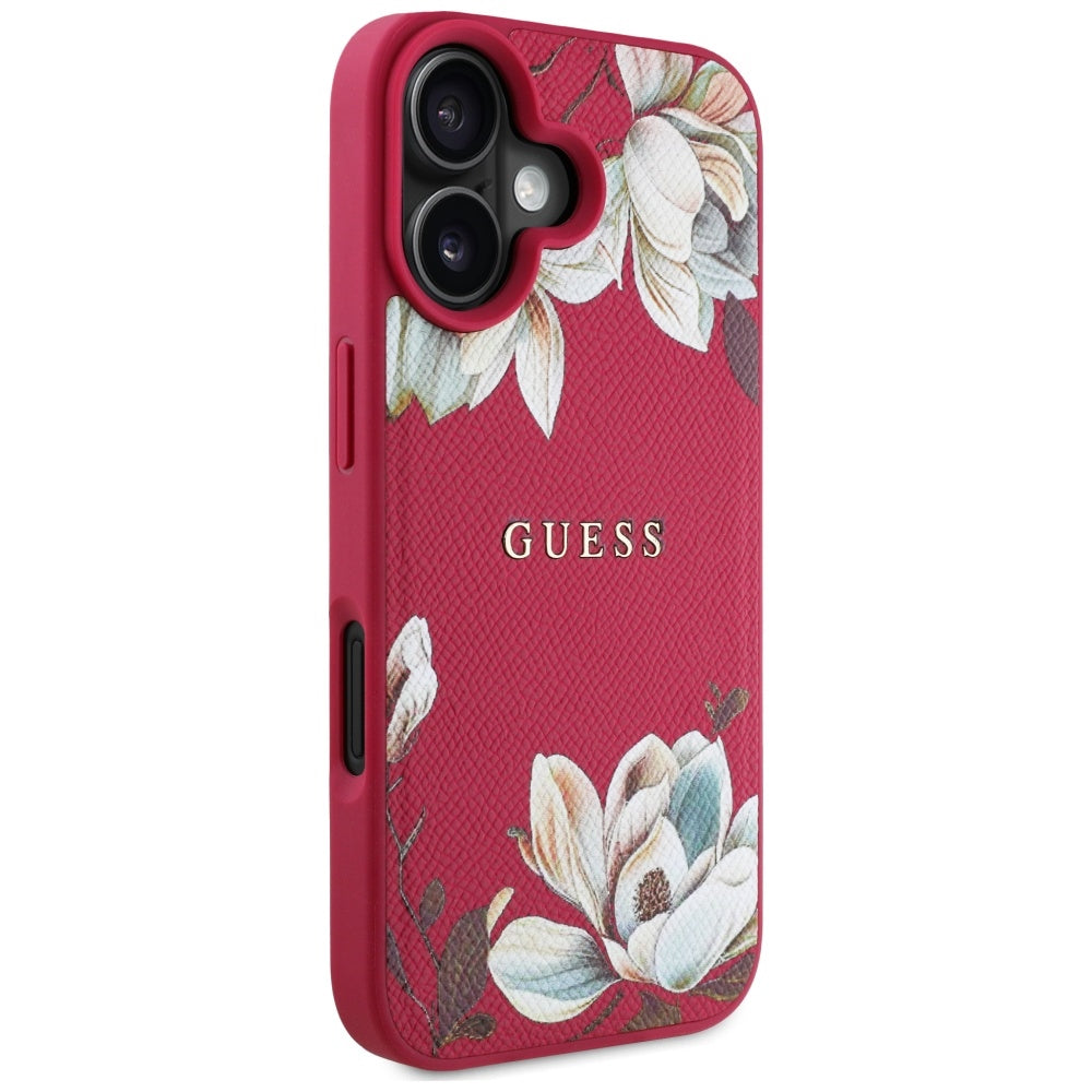 Ovitek MagSafe za Apple iPhone 16, Guess, Grained Flowers, Fuksija
