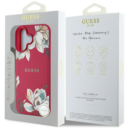 Ovitek MagSafe za Apple iPhone 16, Guess, Grained Flowers, Fuksija