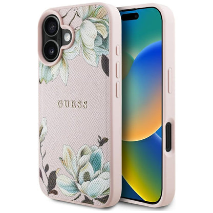 Ovitek MagSafe za Apple iPhone 16, Guess, Grained Flowers, Roza