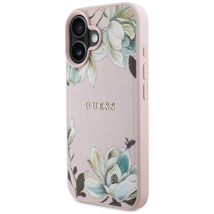 Ovitek MagSafe za Apple iPhone 16, Guess, Grained Flowers, Roza