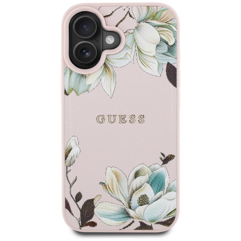 Ovitek MagSafe za Apple iPhone 16, Guess, Grained Flowers, Roza