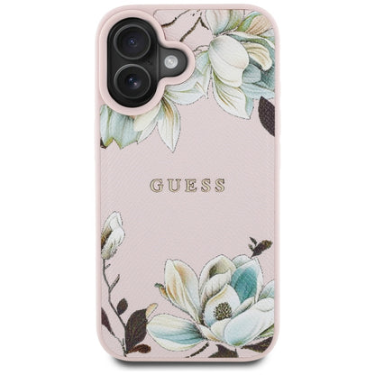 Ovitek MagSafe za Apple iPhone 16, Guess, Grained Flowers, Roza