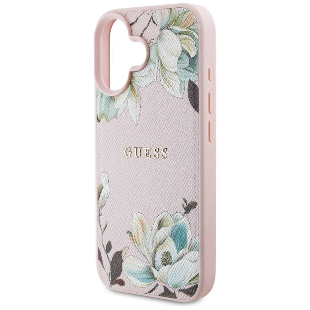 Ovitek MagSafe za Apple iPhone 16, Guess, Grained Flowers, Roza