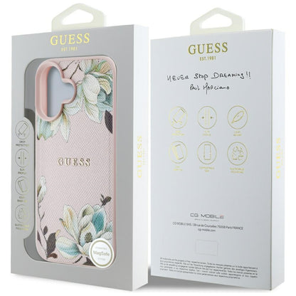Ovitek MagSafe za Apple iPhone 16, Guess, Grained Flowers, Roza