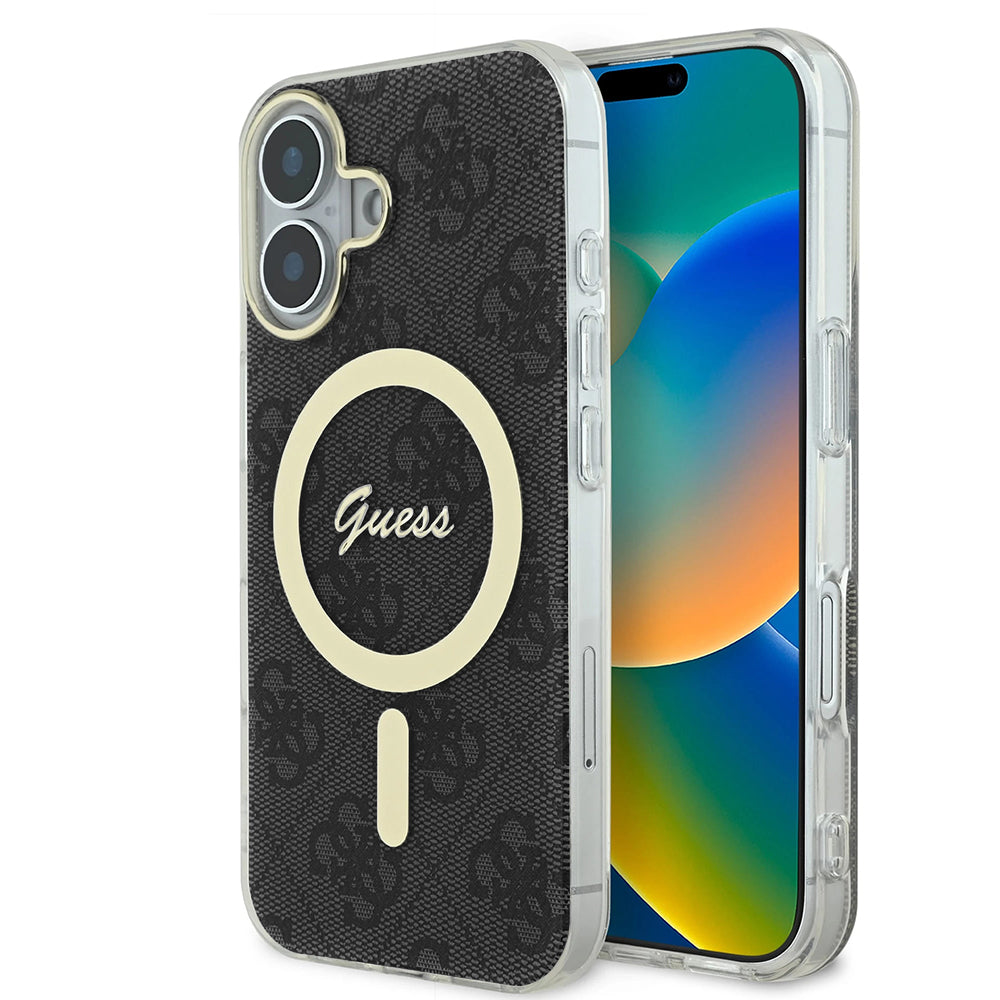 Ovitek MagSafe za Apple iPhone 16, Guess, IML 4G, Črn