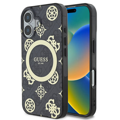 Ovitek MagSafe za Apple iPhone 16, Guess, IML 4G Peony, Črn GUHMP16SH4PYEEK