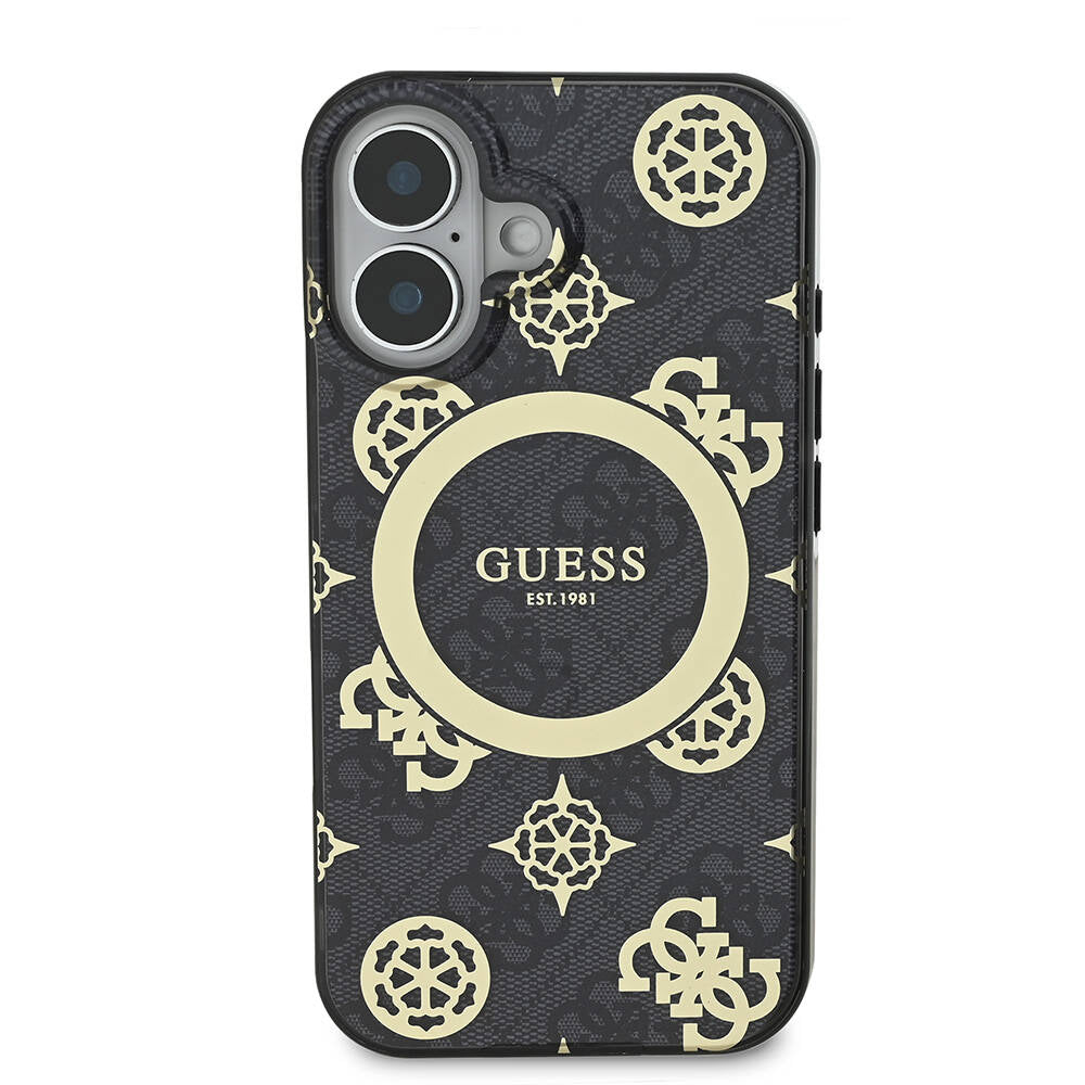 Ovitek MagSafe za Apple iPhone 16, Guess, IML 4G Peony, Črn GUHMP16SH4PYEEK