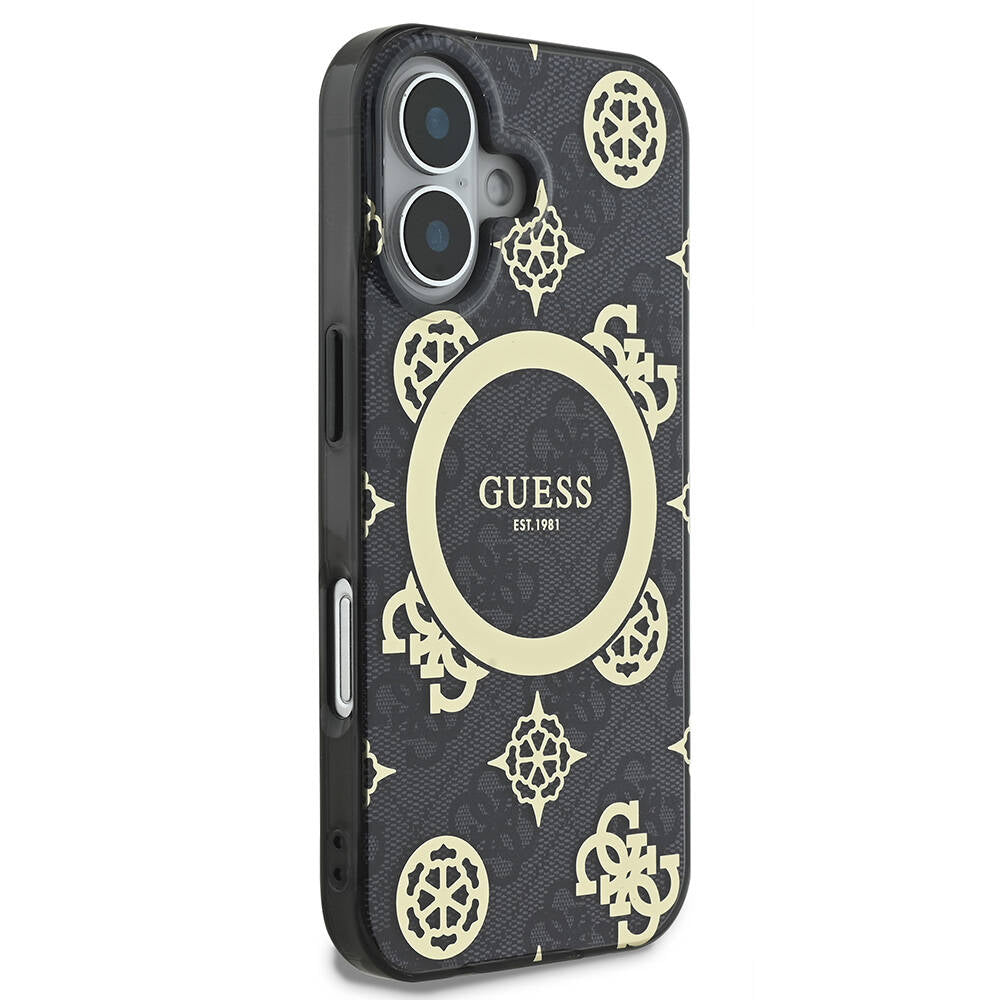 Ovitek MagSafe za Apple iPhone 16, Guess, IML 4G Peony, Črn GUHMP16SH4PYEEK