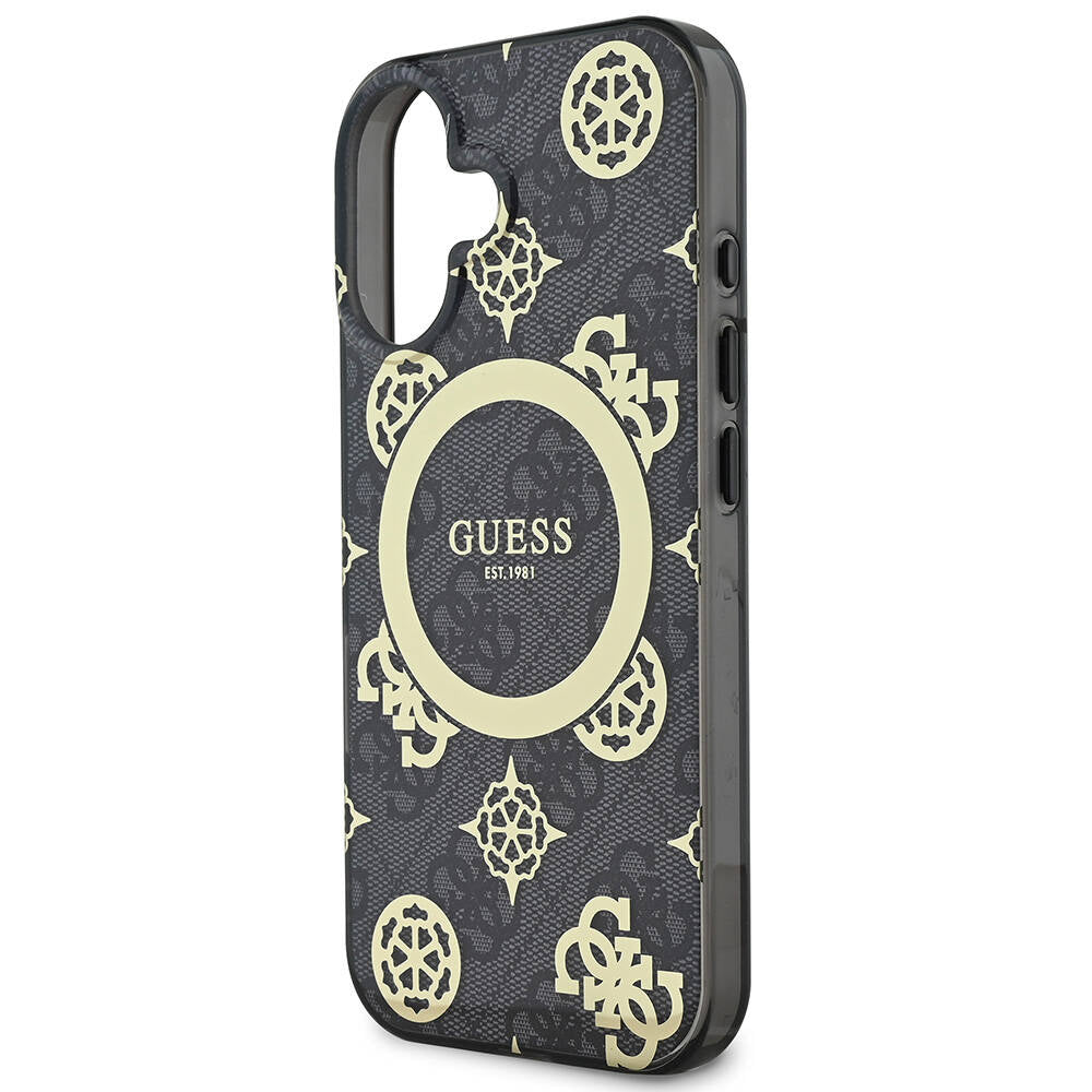Ovitek MagSafe za Apple iPhone 16, Guess, IML 4G Peony, Črn GUHMP16SH4PYEEK