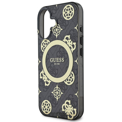 Ovitek MagSafe za Apple iPhone 16, Guess, IML 4G Peony, Črn GUHMP16SH4PYEEK
