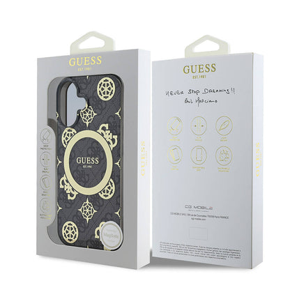 Ovitek MagSafe za Apple iPhone 16, Guess, IML 4G Peony, Črn GUHMP16SH4PYEEK