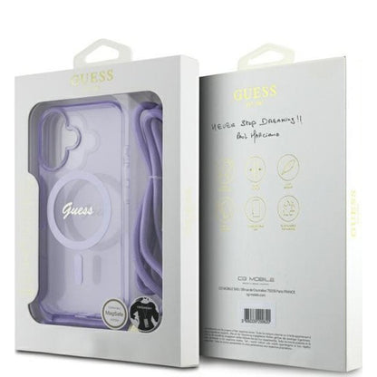 Ovitek MagSafe za Apple iPhone 16, Guess, IML Crossbody Cord Script, Vijolična