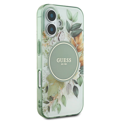 Ovitek MagSafe za Apple iPhone 16, Guess, IML Flower & Tonal Circle, zelen