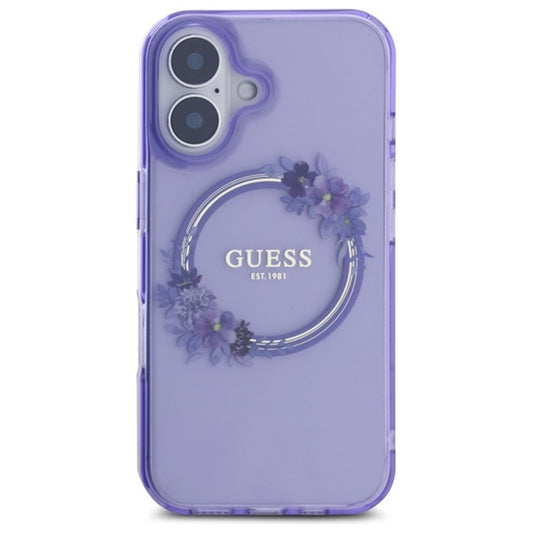 Ovitek MagSafe za Apple iPhone 16, Guess, IML Flowers Wreath, Vijolična