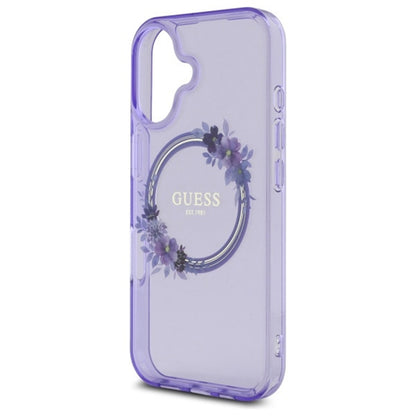 Ovitek MagSafe za Apple iPhone 16, Guess, IML Flowers Wreath, Vijolična