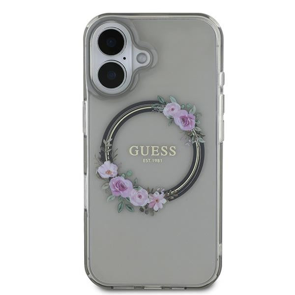 MagSafe ovitek za Apple iPhone 16, Guess, IML Flowers Wreath, črna