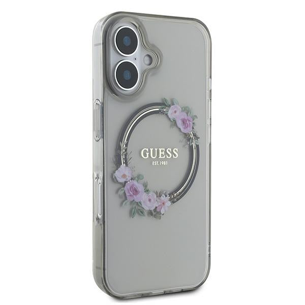 MagSafe ovitek za Apple iPhone 16, Guess, IML Flowers Wreath, črna