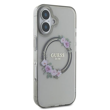 MagSafe ovitek za Apple iPhone 16, Guess, IML Flowers Wreath, črna