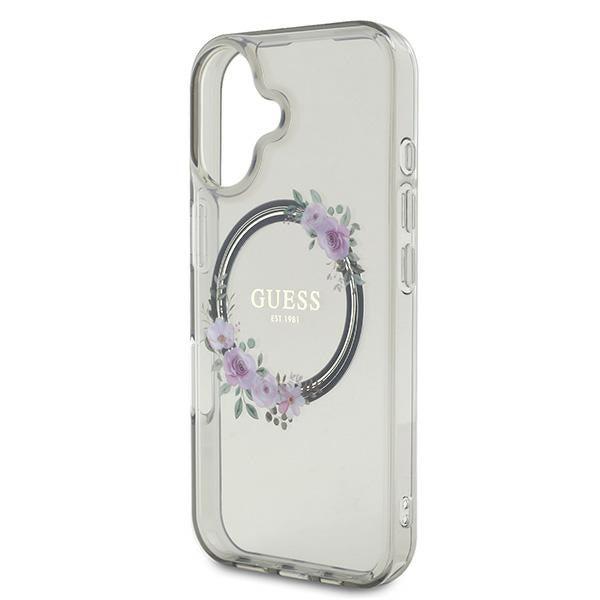 MagSafe ovitek za Apple iPhone 16, Guess, IML Flowers Wreath, črna