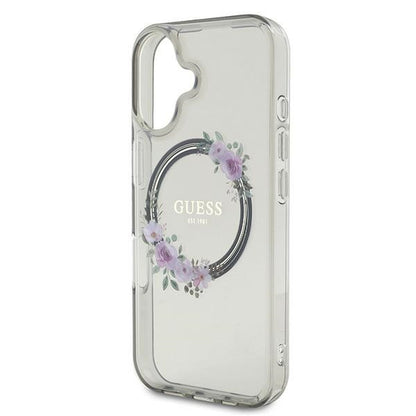 MagSafe ovitek za Apple iPhone 16, Guess, IML Flowers Wreath, črna