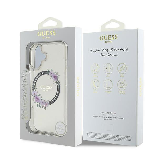MagSafe ovitek za Apple iPhone 16, Guess, IML Flowers Wreath, črna