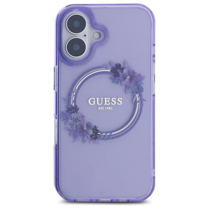MagSafe ovitek za Apple iPhone 16, Guess, IML Flowers Wreath, Roza