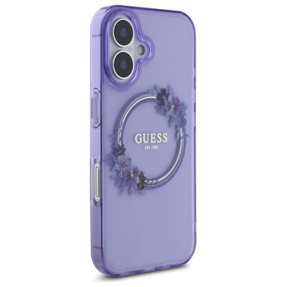 MagSafe ovitek za Apple iPhone 16, Guess, IML Flowers Wreath, Roza