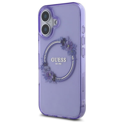 MagSafe ovitek za Apple iPhone 16, Guess, IML Flowers Wreath, Roza