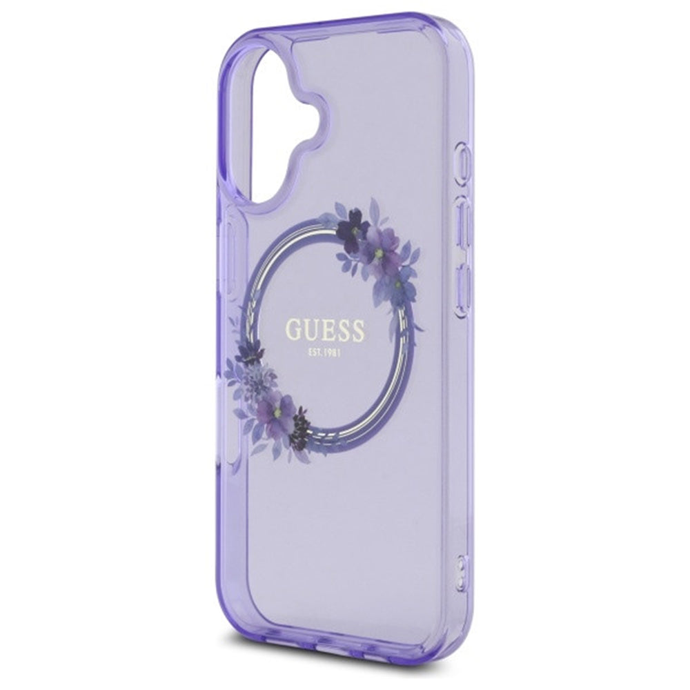 MagSafe ovitek za Apple iPhone 16, Guess, IML Flowers Wreath, Roza