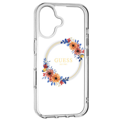 Ovitek MagSafe za Apple iPhone 16, Guess, IML Flowers Wreath, Prozoren