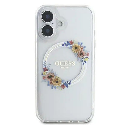 Ovitek MagSafe za Apple iPhone 16, Guess, IML Flowers Wreath, Prozoren