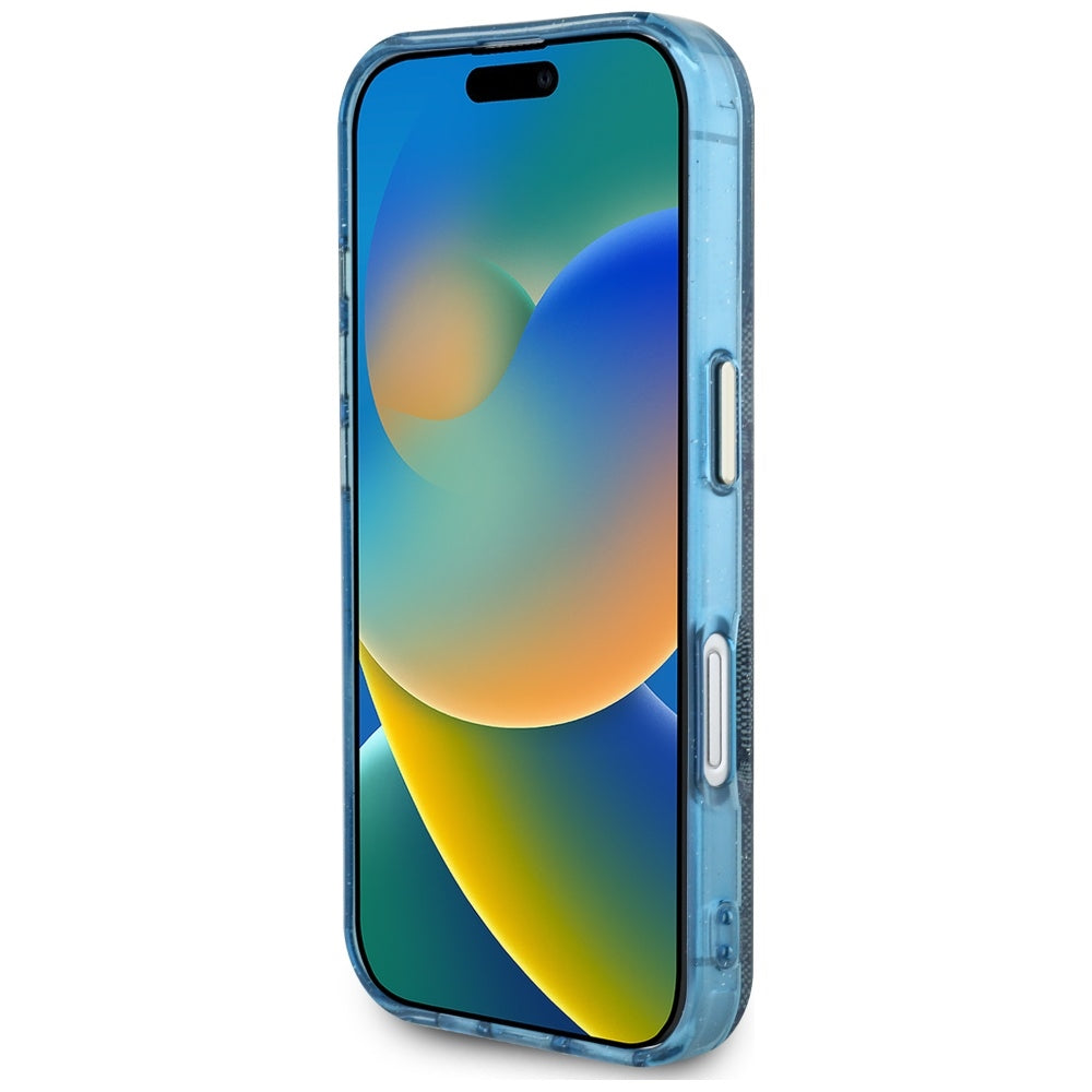 MagSafe ovitek za Apple iPhone 16, Guess, IML Glitter 4G Circle Triangle, Modra