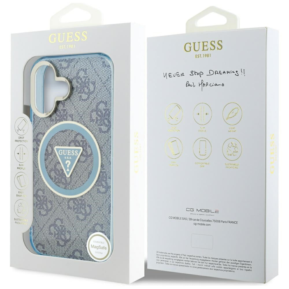 MagSafe ovitek za Apple iPhone 16, Guess, IML Glitter 4G Circle Triangle, Modra