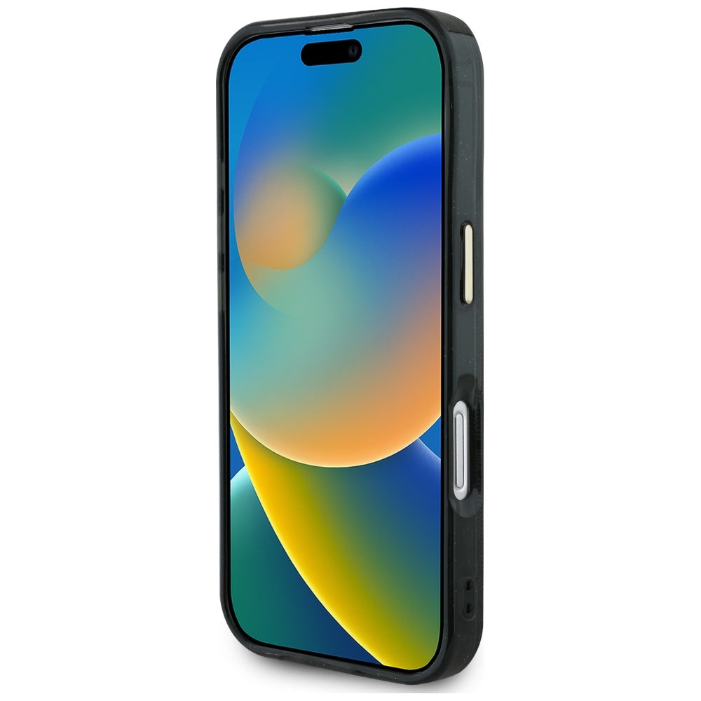 Ovitek MagSafe za Apple iPhone 16, Guess, IML Glitter 4G Circle Triangle, črn